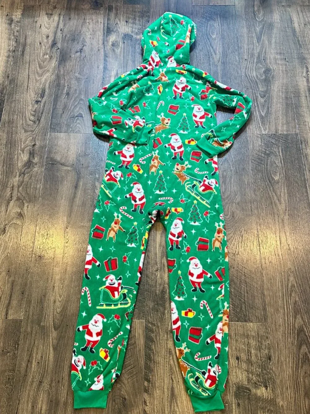 GUC Children's Place Fleece Hooded Romper One-Piece Pajamas Christmas L 10/12